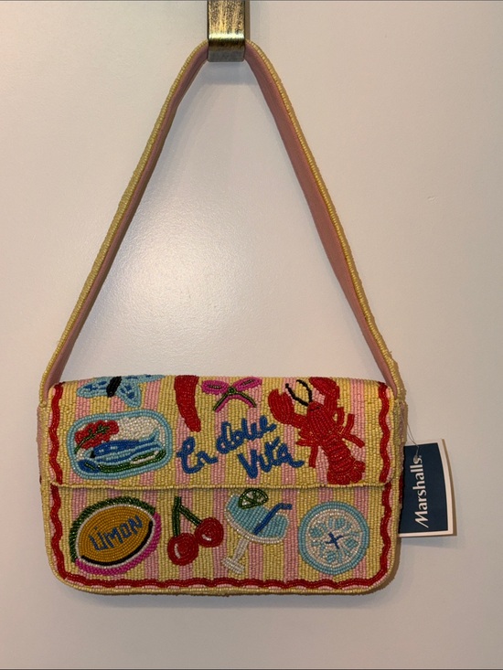 America & Beyond Handbags - NWT-NEW VIRAL Beaded Pink 'La Dolce Vita' Shoulder Bag with Tropical Motifs